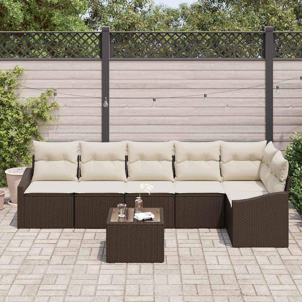 Conjunto de Sofá de Jardim 7 pcs Castanho Rattan Sintético
