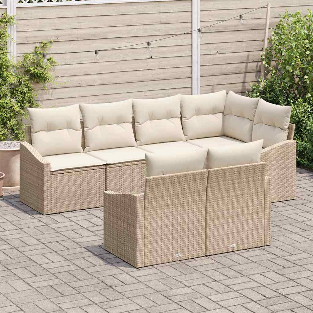 Conjunto de Sofá de Jardim 7 pcs Bege Rattan Sintético