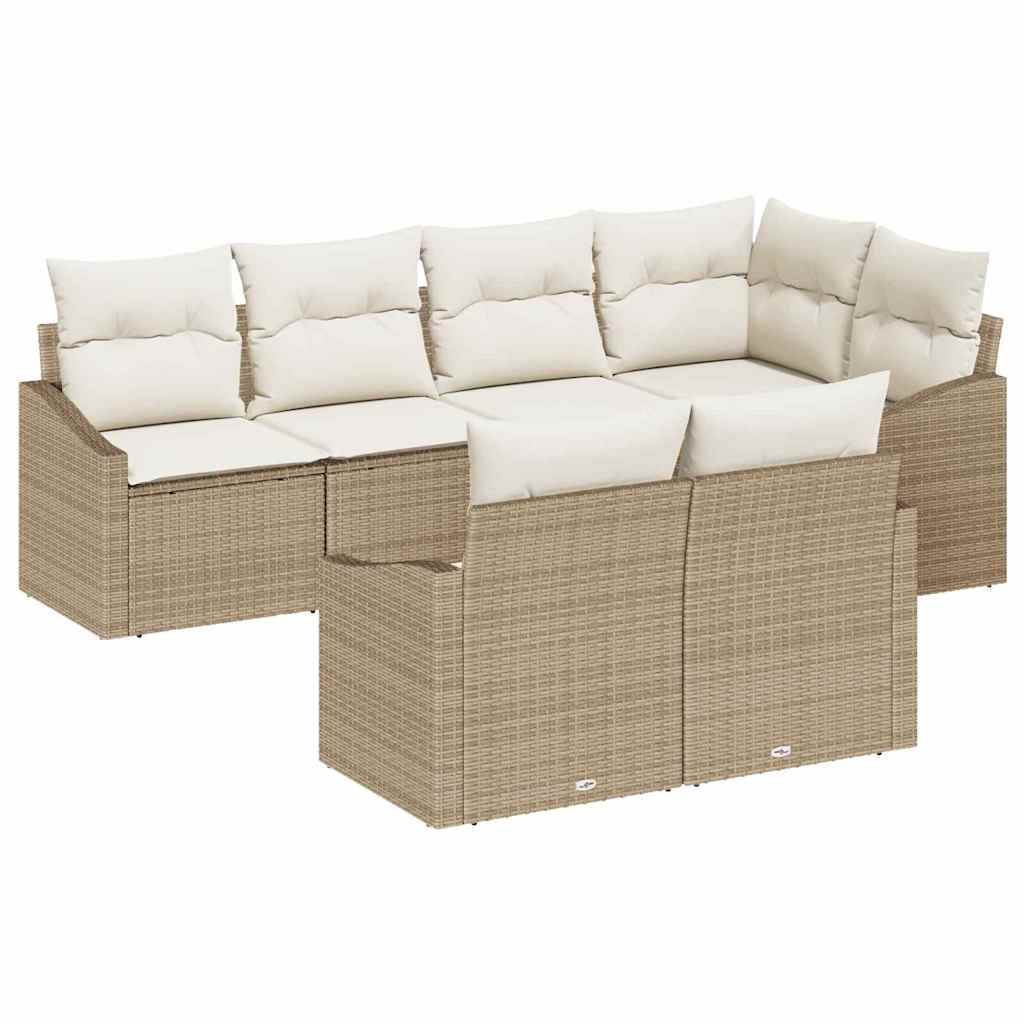 Conjunto de Sofá de Jardim 7 pcs Bege Rattan Sintético