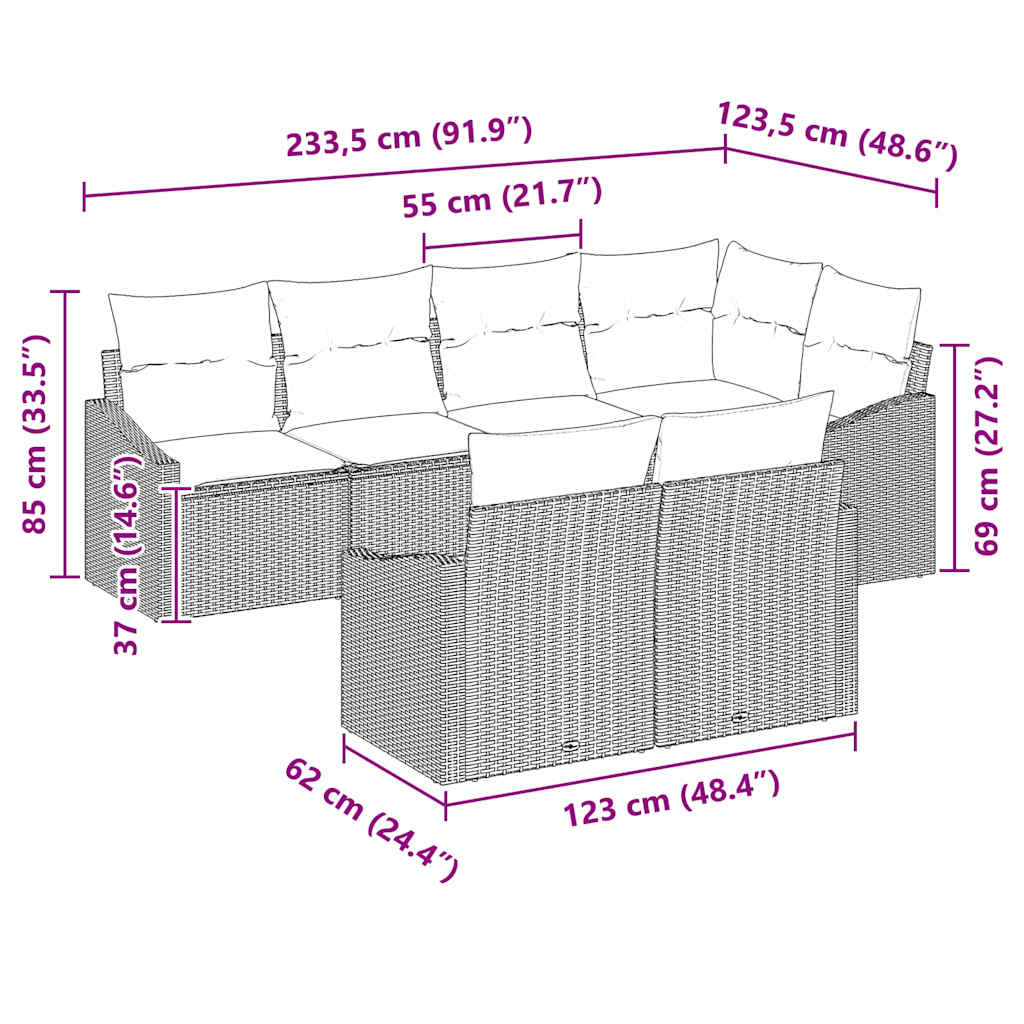 Conjunto de Sofá de Jardim 7 pcs Bege Rattan Sintético