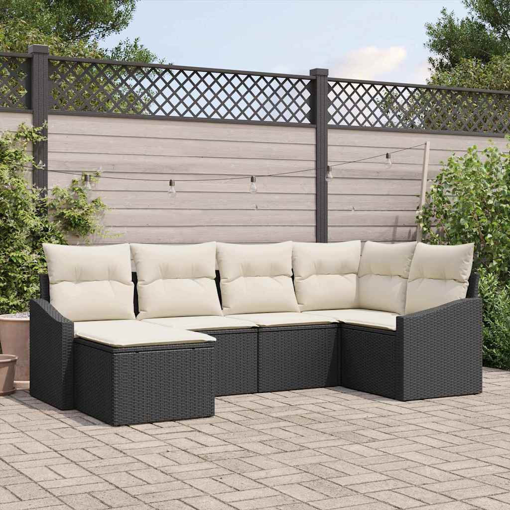 Conjunto de Sofá de Jardim 6 pcs Preto Rattan Sintético
