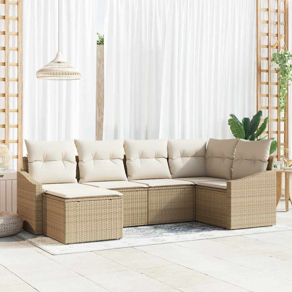 Conjunto de Sofá de Jardim 6 pcs Bege Rattan Sintético