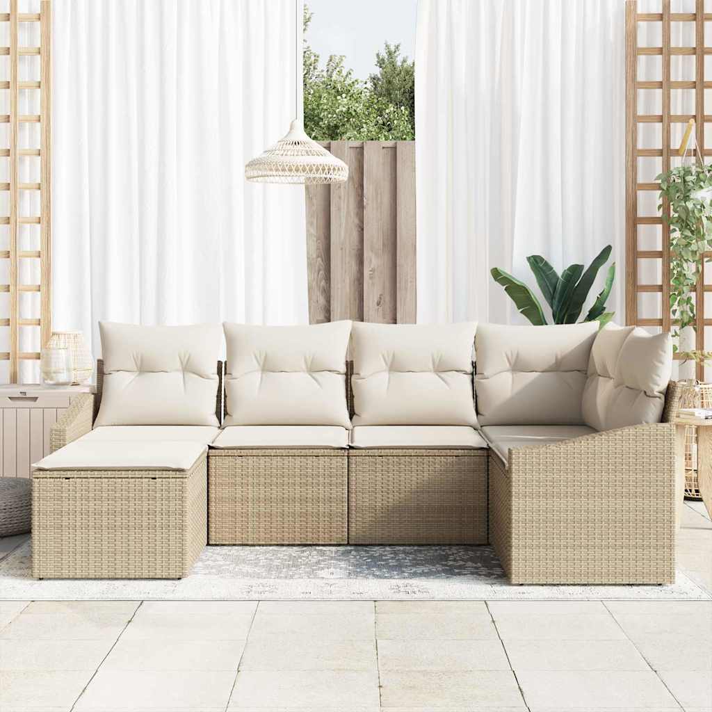 Conjunto de Sofá de Jardim 6 pcs Bege Rattan Sintético