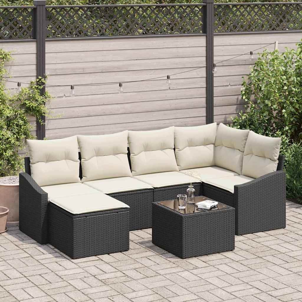 Conjunto de Sofá de Jardim 7 pcs Preto Rattan Sintético