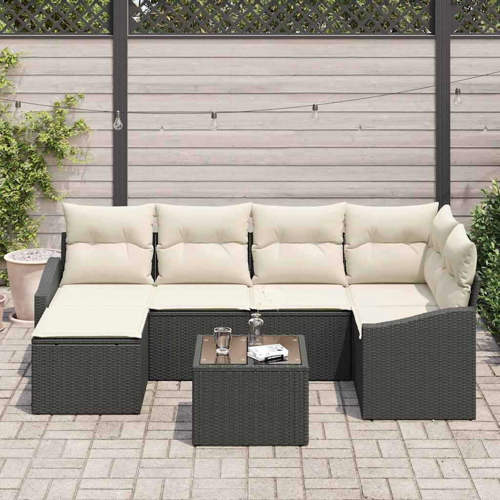Conjunto de Sofá de Jardim 7 pcs Preto Rattan Sintético