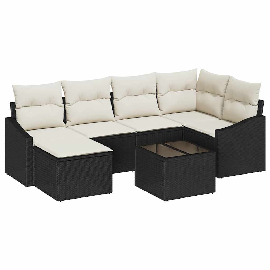 Conjunto de Sofá de Jardim 7 pcs Preto Rattan Sintético