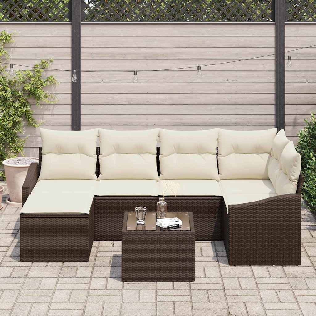 Conjunto de Sofá de Jardim 7 pcs Castanho Rattan Sintético