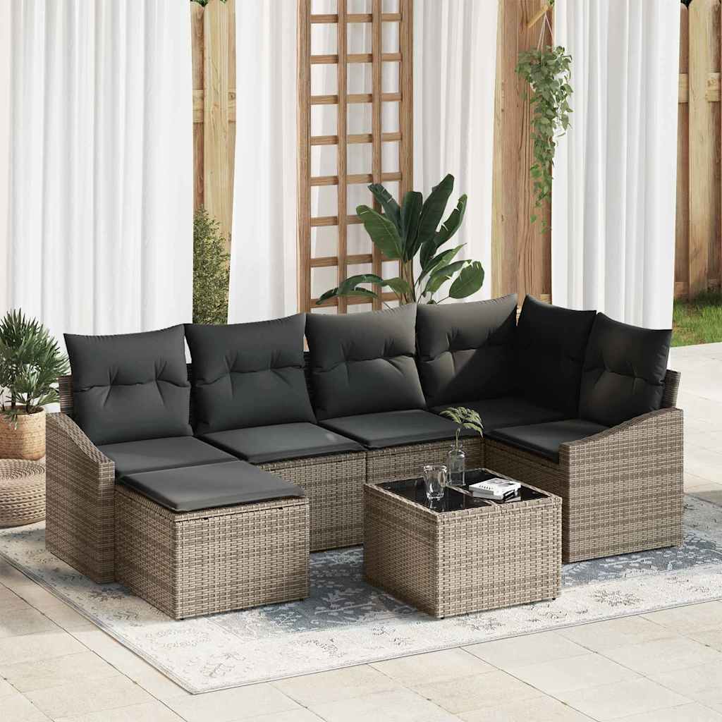 Conjunto de Sofá de Jardim 7 pcs Cinzeto Rattan Sintético