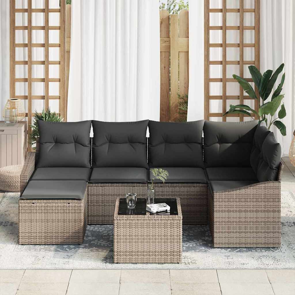 Conjunto de Sofá de Jardim 7 pcs Cinzeto Rattan Sintético