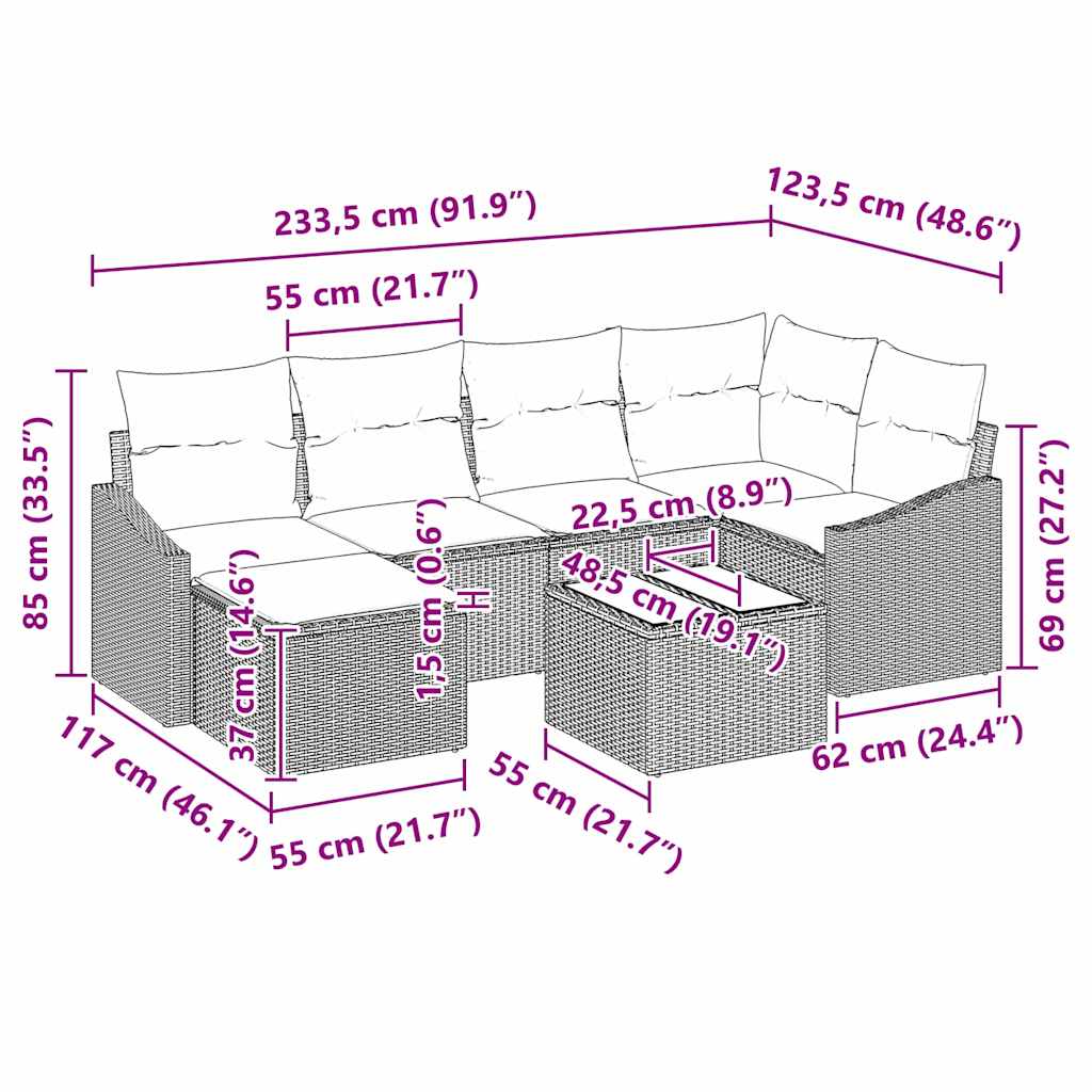 Conjunto de Sofá de Jardim 7 pcs Cinzeto Rattan Sintético