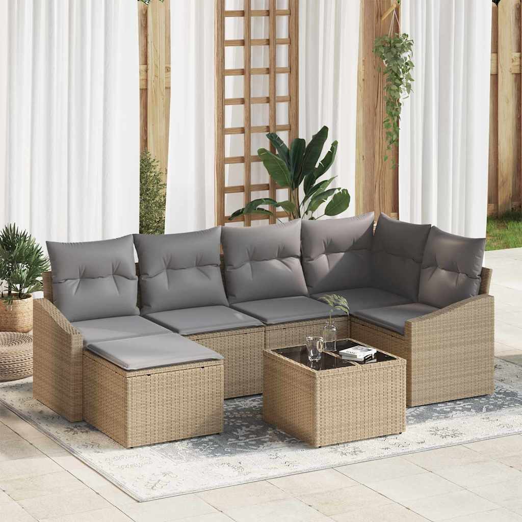 Conjunto de Sofá de Jardim 7 pcs Bege Rattan Sintético