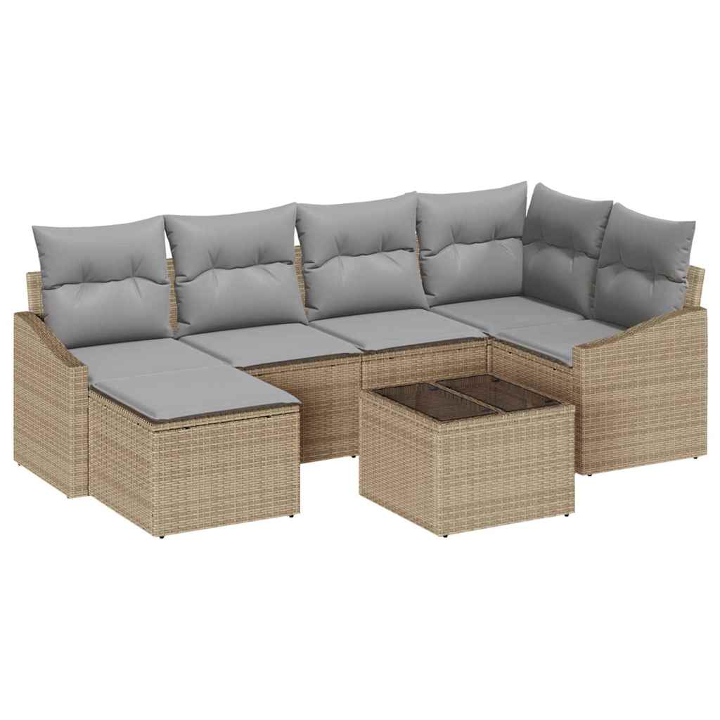 Conjunto de Sofá de Jardim 7 pcs Bege Rattan Sintético