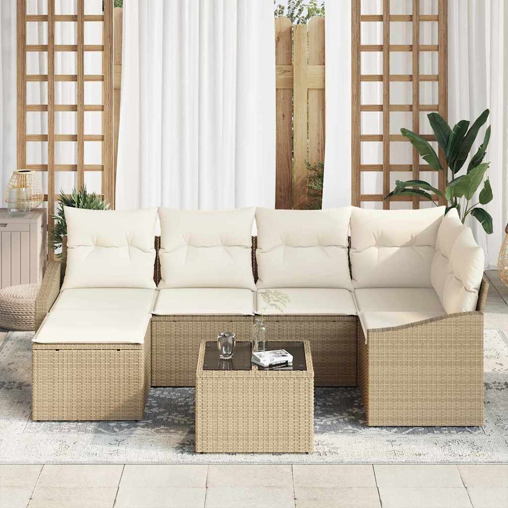 Conjunto de Sofá de Jardim 7 pcs Bege Rattan Sintético