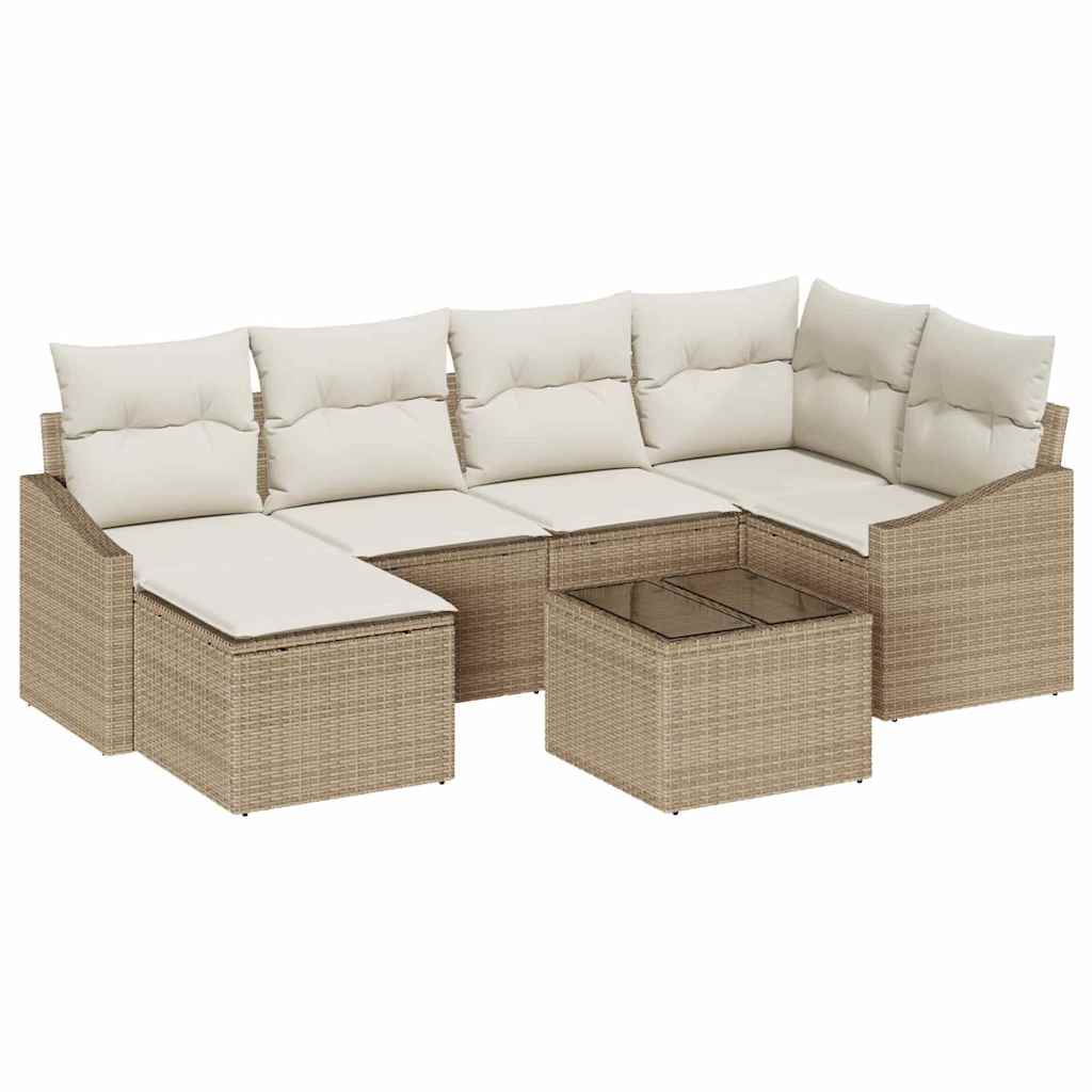 Conjunto de Sofá de Jardim 7 pcs Bege Rattan Sintético