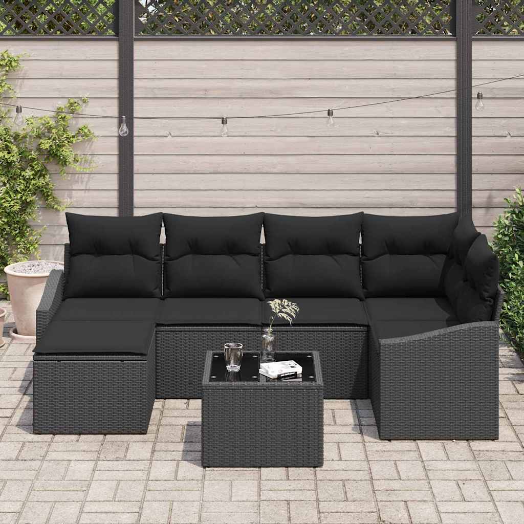 Conjunto de Sofá de Jardim 7 pcs Preto Rattan Sintético