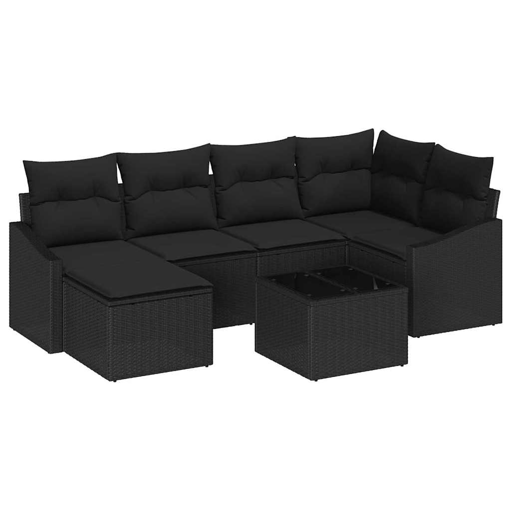 Conjunto de Sofá de Jardim 7 pcs Preto Rattan Sintético