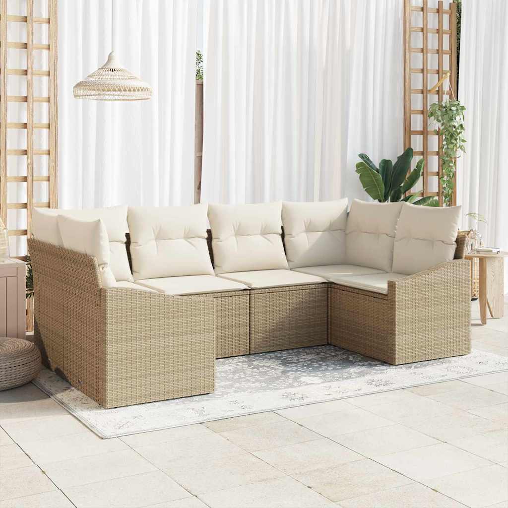 Conjunto de Sofá de Jardim 6 pcs Bege Rattan Sintético