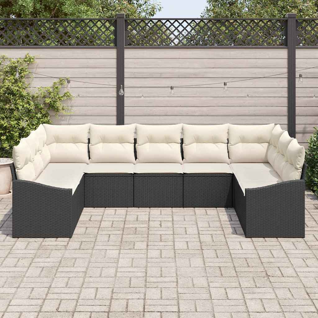 Conjunto de Sofá de Jardim 9 pcs Preto Rattan Sintético