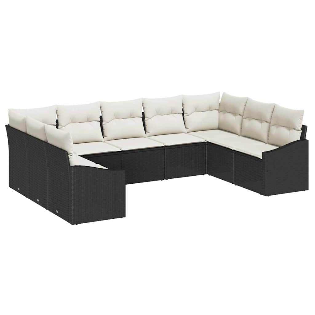 Conjunto de Sofá de Jardim 9 pcs Preto Rattan Sintético