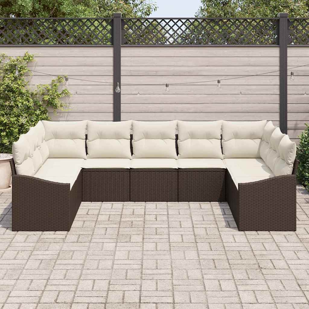 Conjunto de Sofá de Jardim 9 pcs Castanho Rattan Sintético