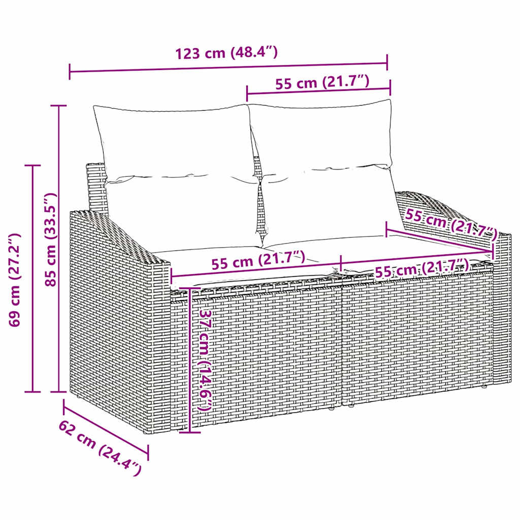 Conjunto de Sofá de Jardim 9 pcs Castanho Rattan Sintético
