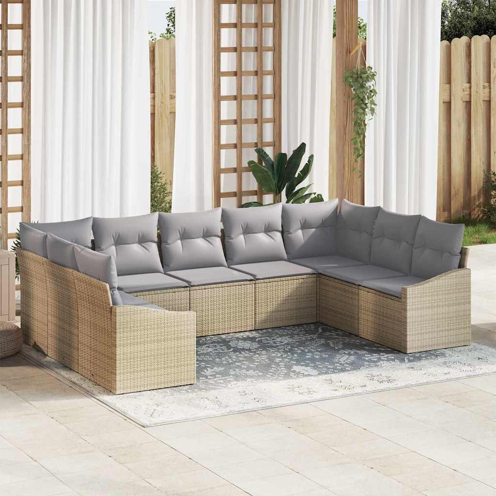 Conjunto de Sofá de Jardim 9 pcs Bege Rattan Sintético