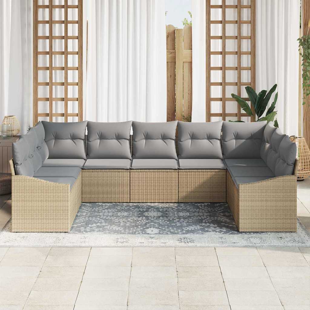Conjunto de Sofá de Jardim 9 pcs Bege Rattan Sintético