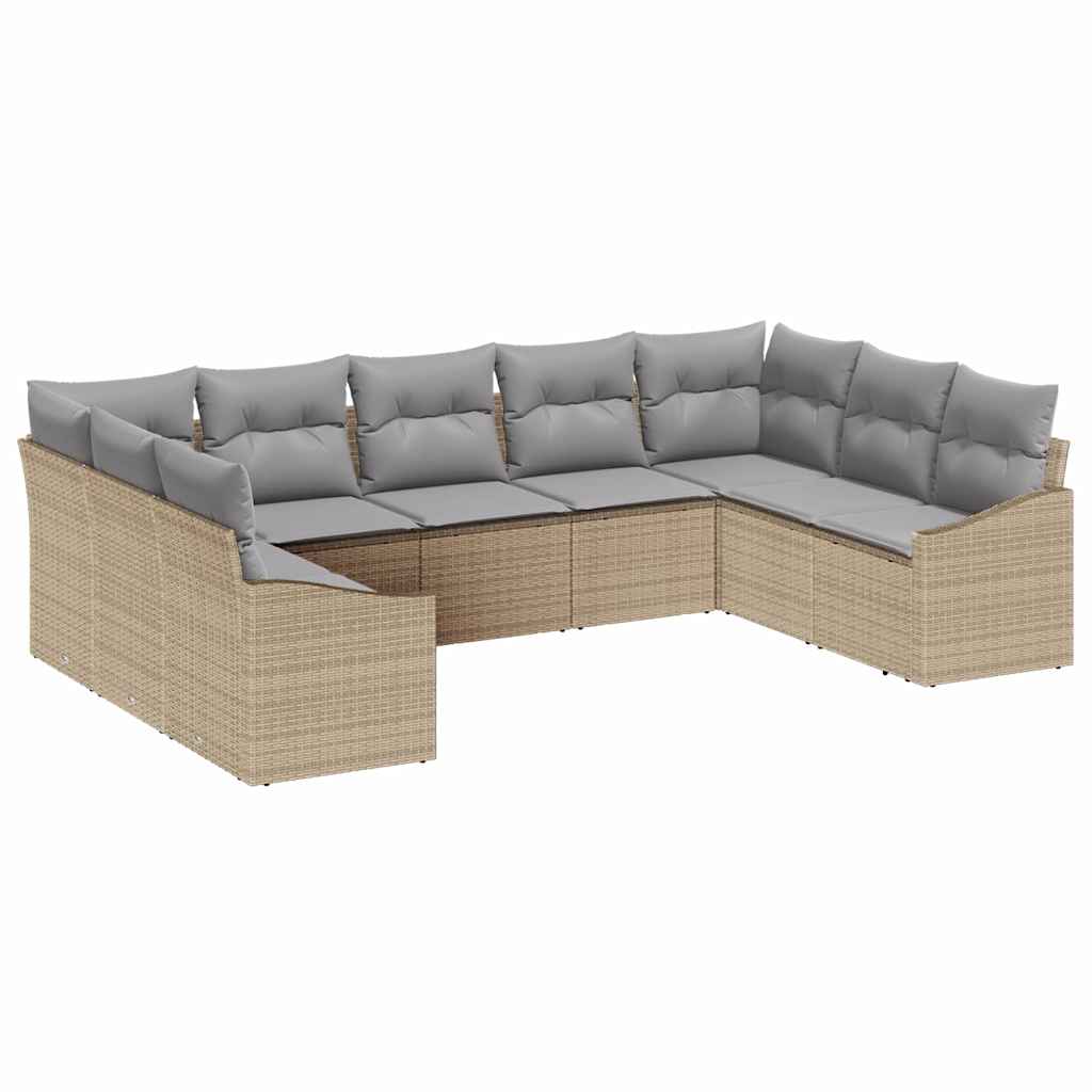 Conjunto de Sofá de Jardim 9 pcs Bege Rattan Sintético