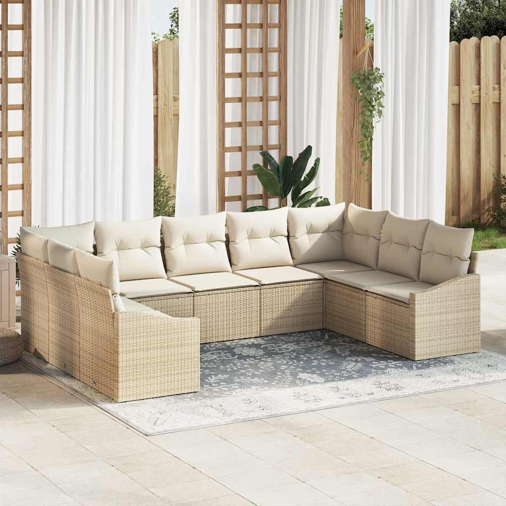 Conjunto de Sofá de Jardim 9 pcs Bege Rattan Sintético