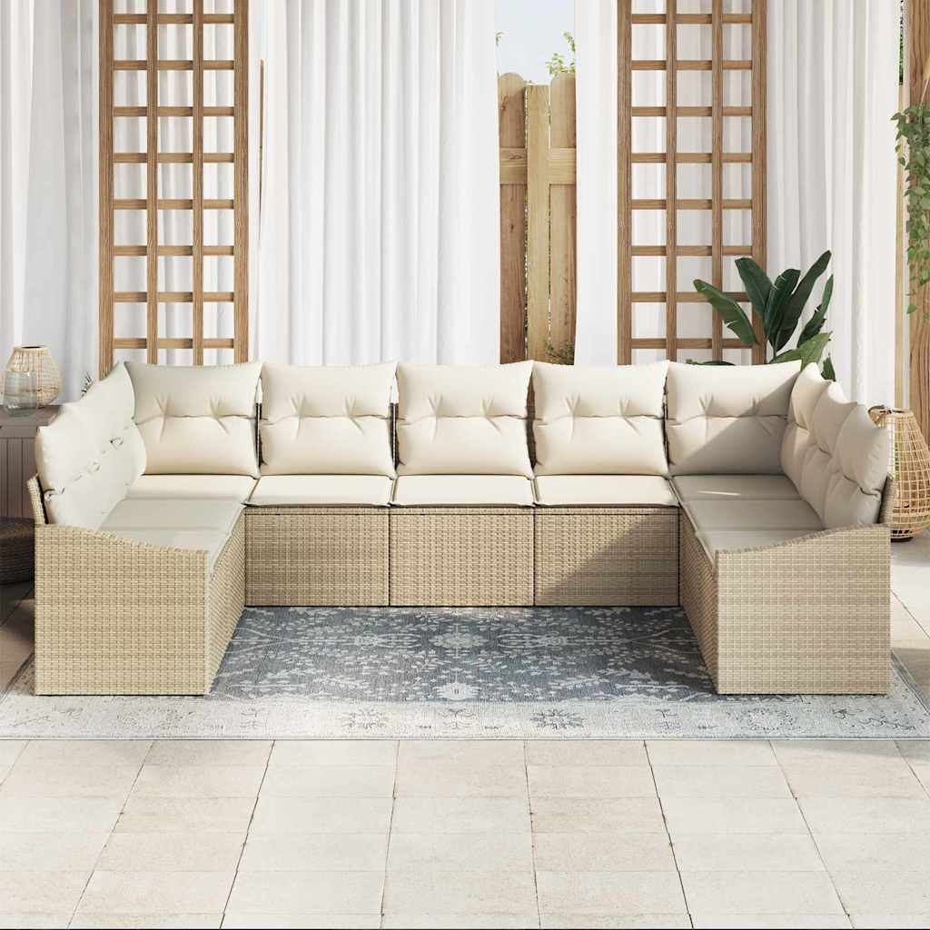 Conjunto de Sofá de Jardim 9 pcs Bege Rattan Sintético