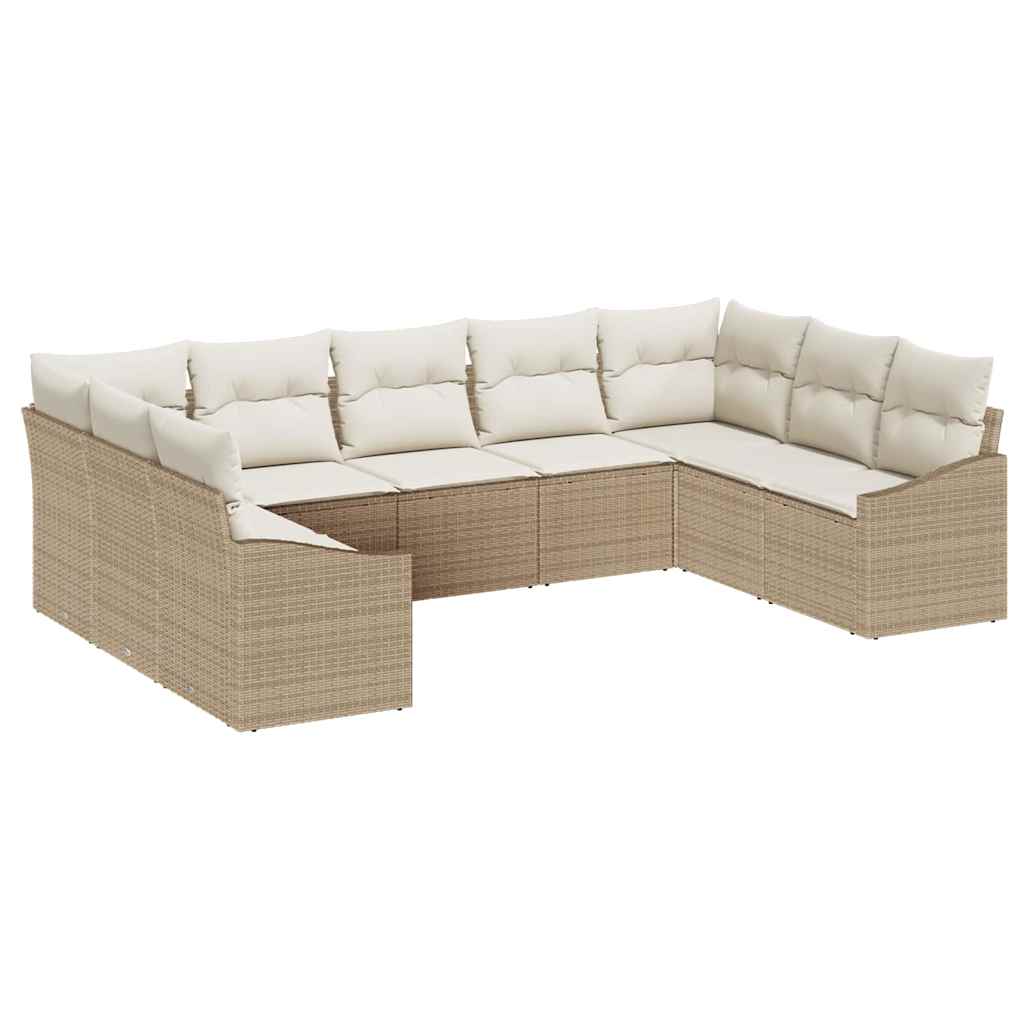 Conjunto de Sofá de Jardim 9 pcs Bege Rattan Sintético