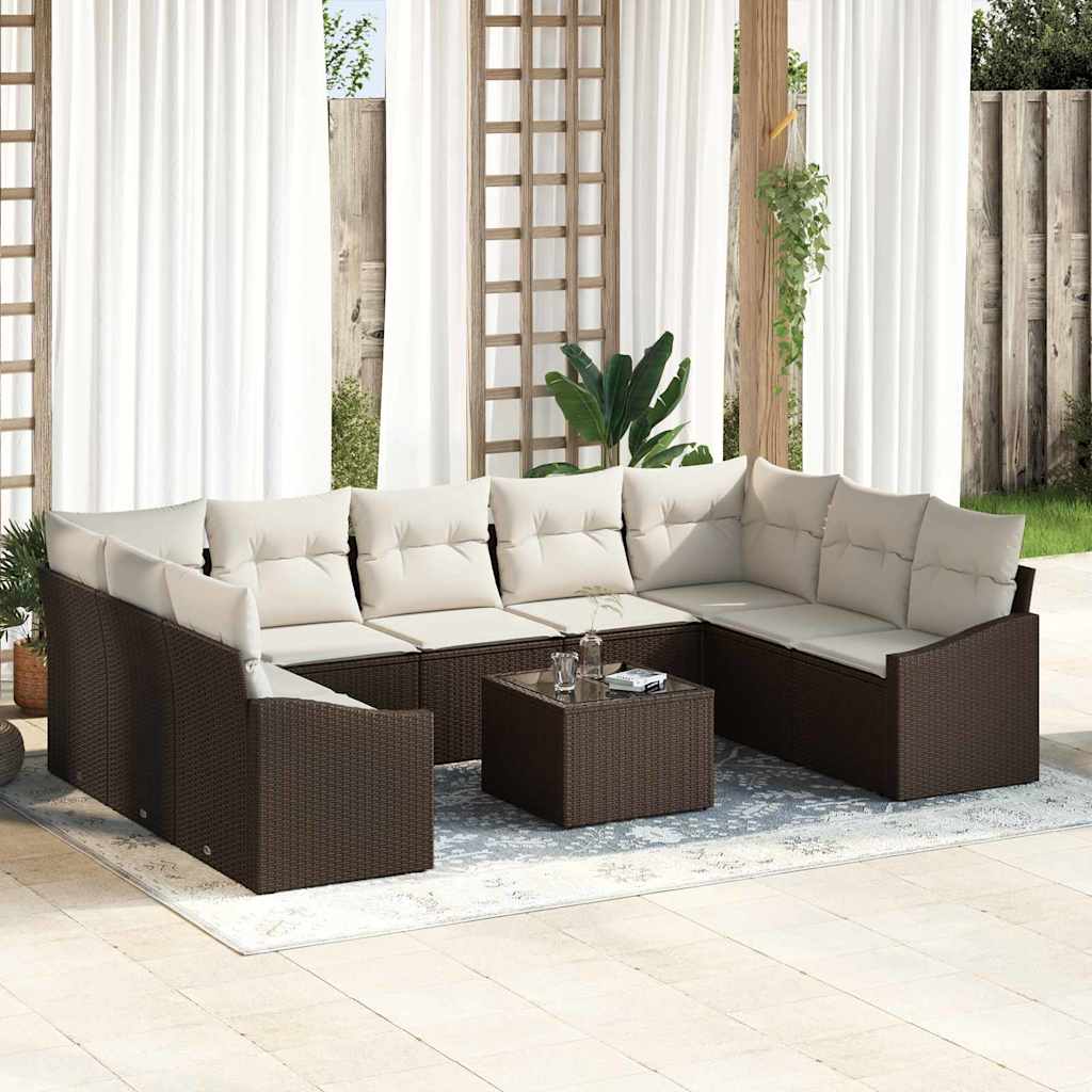 Conjunto de Sofá de Jardim 10 pcs Castanho Rattan Sintético