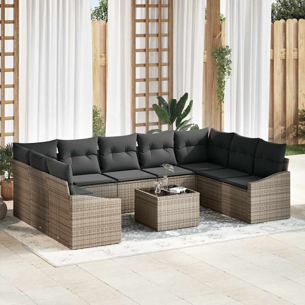 Conjunto de Sofá de Jardim 10 pcs Cinzeto Rattan Sintético