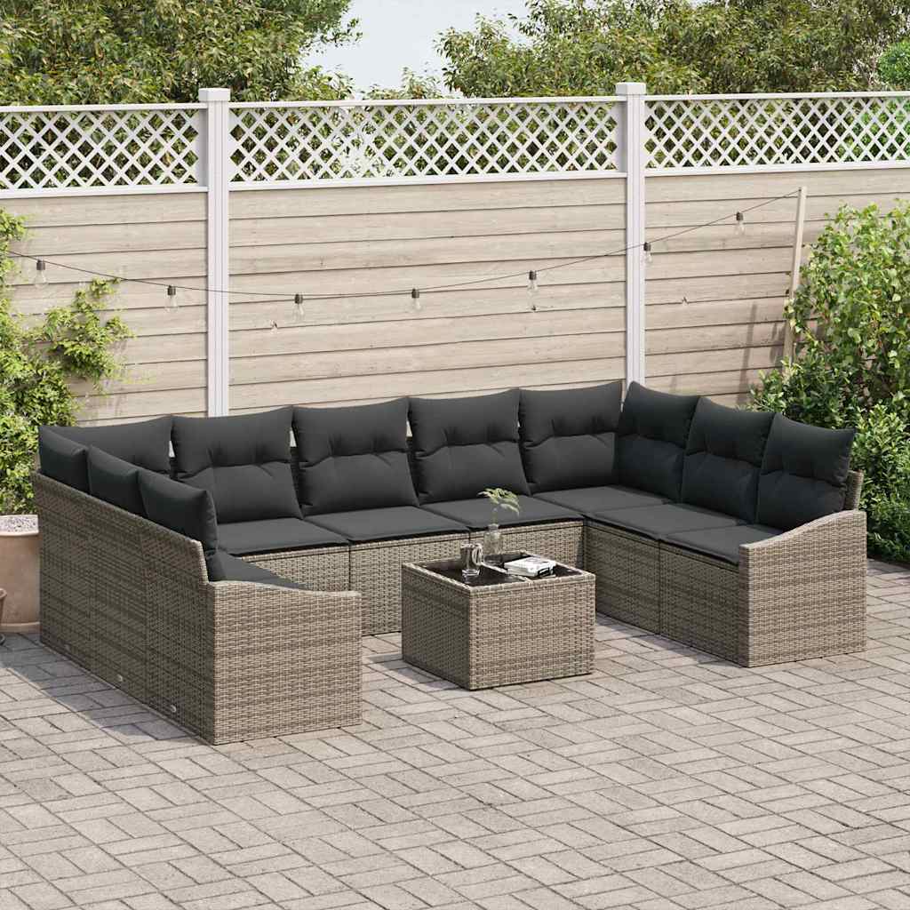 Conjunto de Sofá de Jardim 10 pcs Cinzeto Rattan Sintético