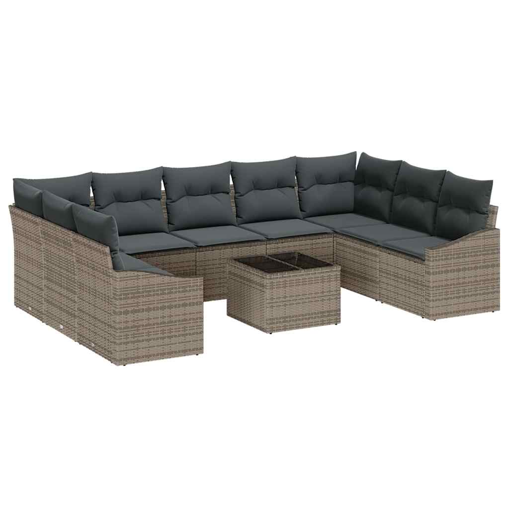 Conjunto de Sofá de Jardim 10 pcs Cinzeto Rattan Sintético