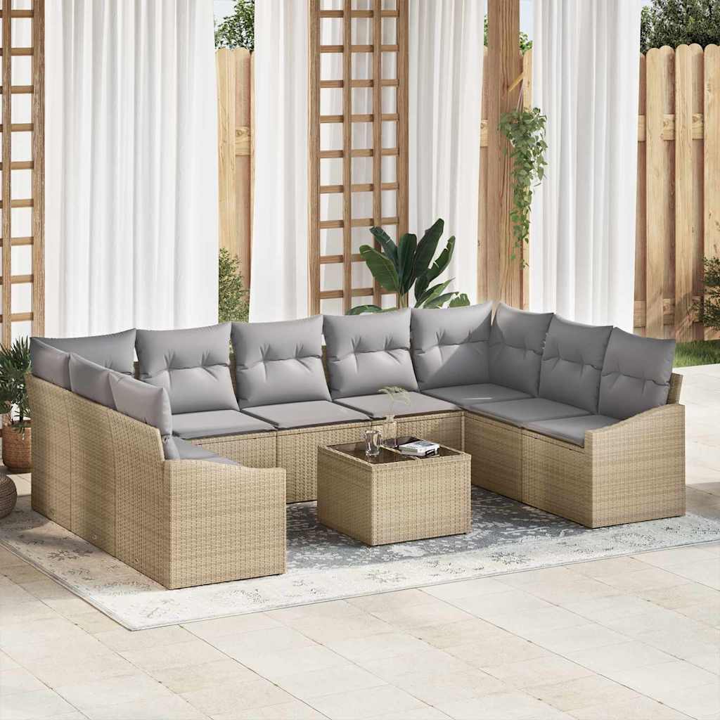 Conjunto de Sofá de Jardim 10 pcs Bege Rattan Sintético