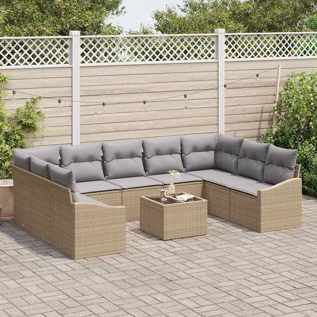 Conjunto de Sofá de Jardim 10 pcs Bege Rattan Sintético