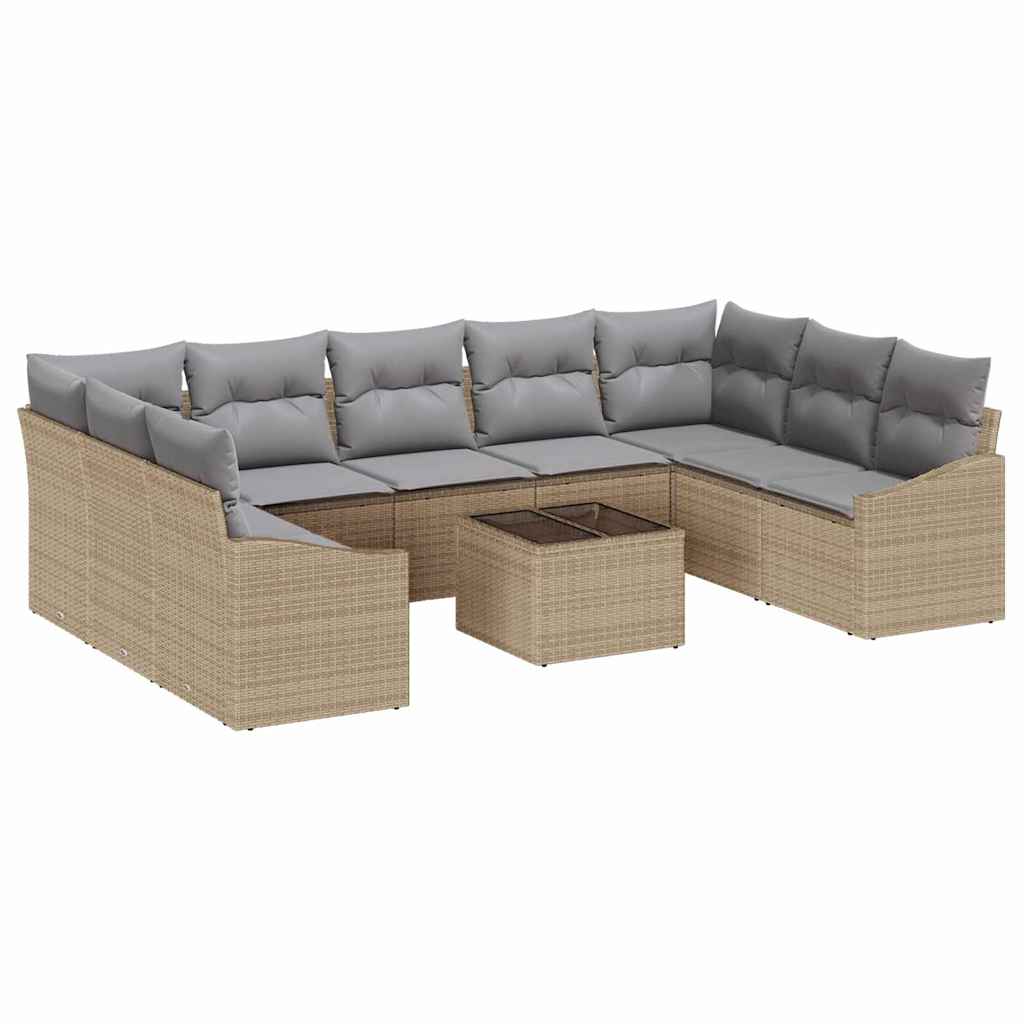Conjunto de Sofá de Jardim 10 pcs Bege Rattan Sintético