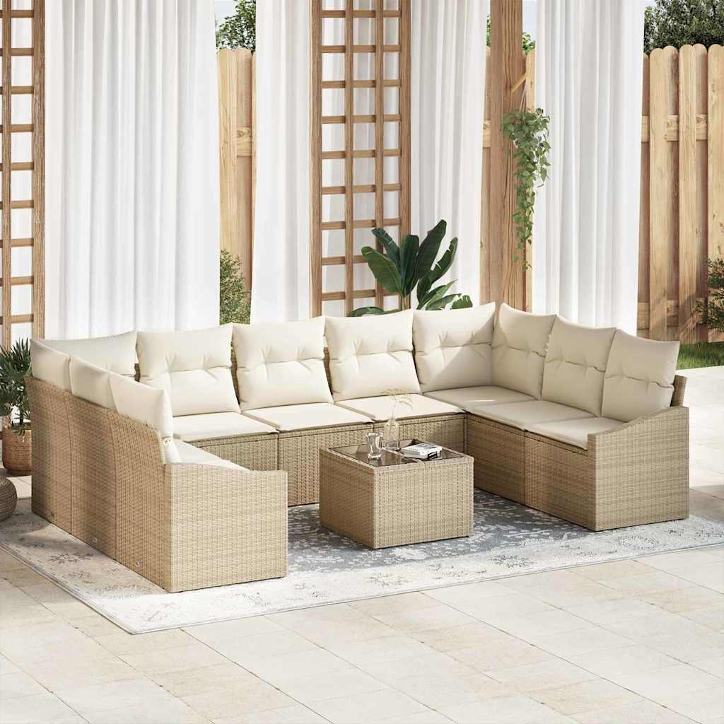Conjunto de Sofá de Jardim 10 pcs Bege Rattan Sintético