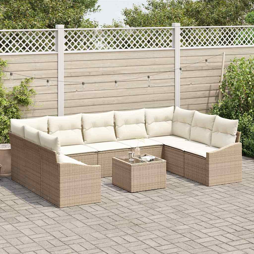 Conjunto de Sofá de Jardim 10 pcs Bege Rattan Sintético