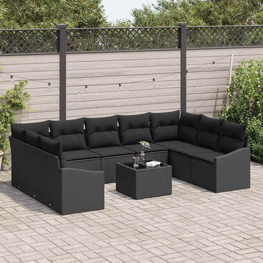 Conjunto de Sofá de Jardim 10 pcs Preto Rattan Sintético