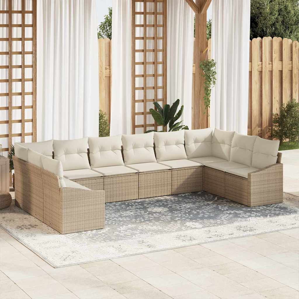Conjunto de Sofá de Jardim 10 pcs Bege Rattan Sintético