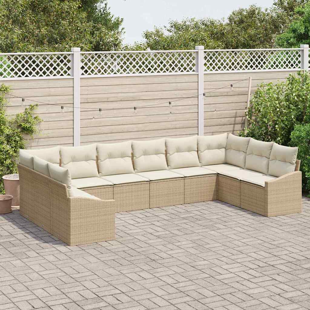 Conjunto de Sofá de Jardim 10 pcs Bege Rattan Sintético