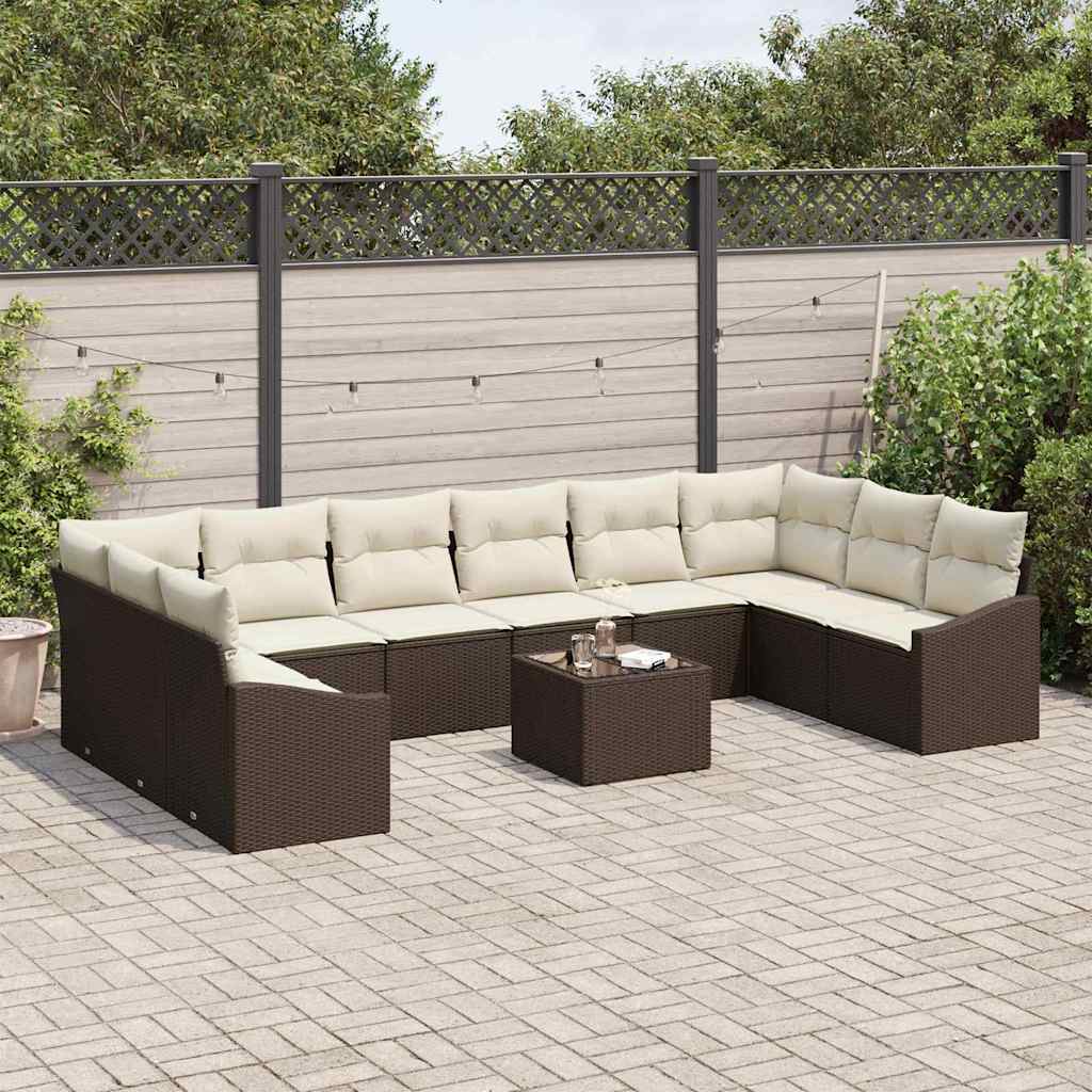 Conjunto de Sofá de Jardim 11 pcs Castanho Rattan Sintético