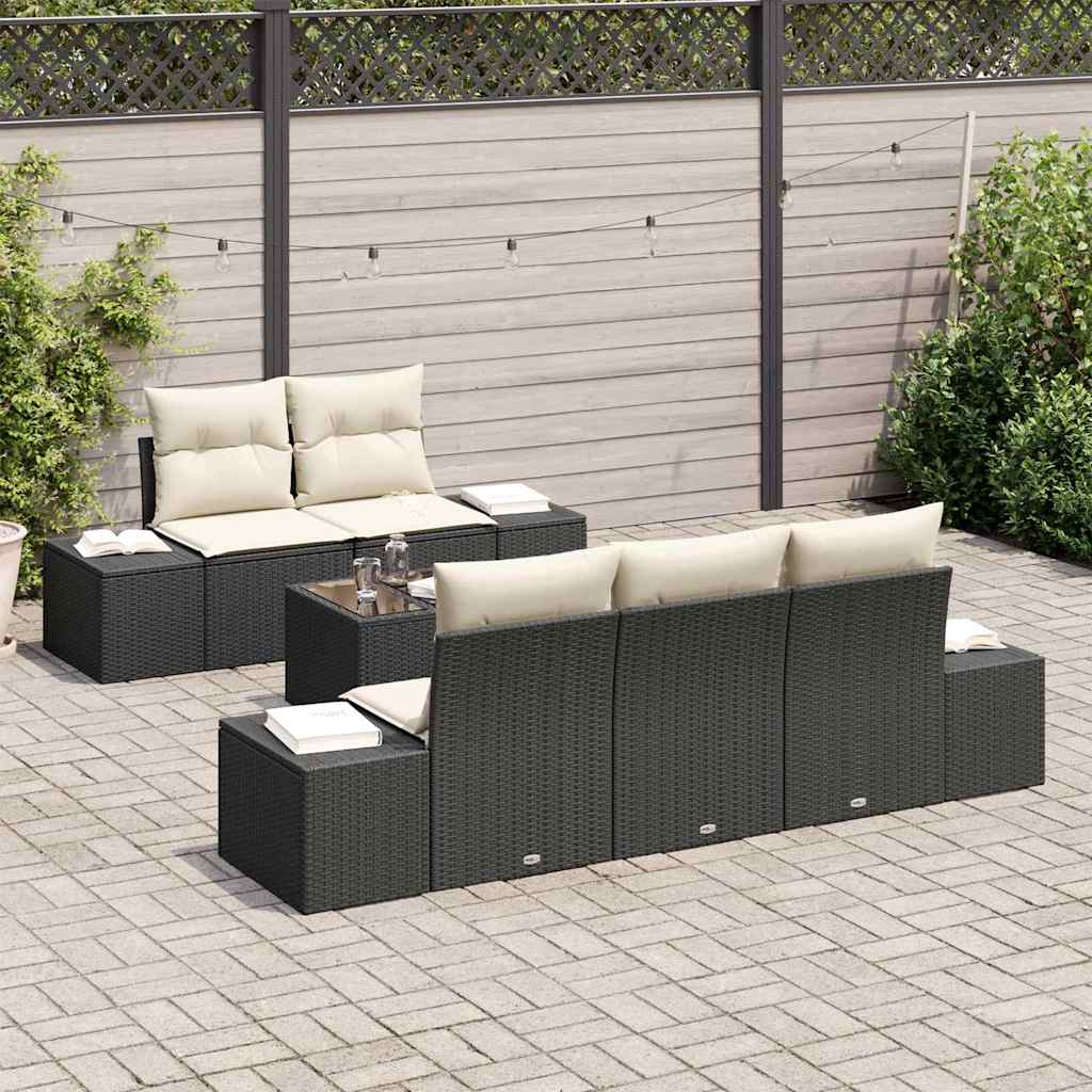 Conjunto de Sofá de Jardim com almofada 6 pcs Preto vime PE