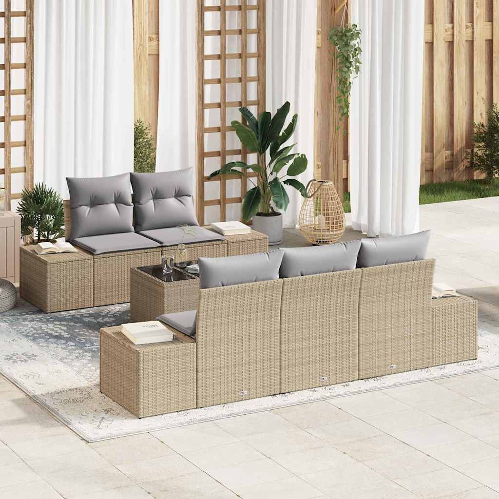 Conjunto de Sofá de Jardim com almofada 6 pcs Bege vime PE