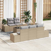 Conjunto de Sofá de Jardim com almofada 6 pcs Bege vime PE