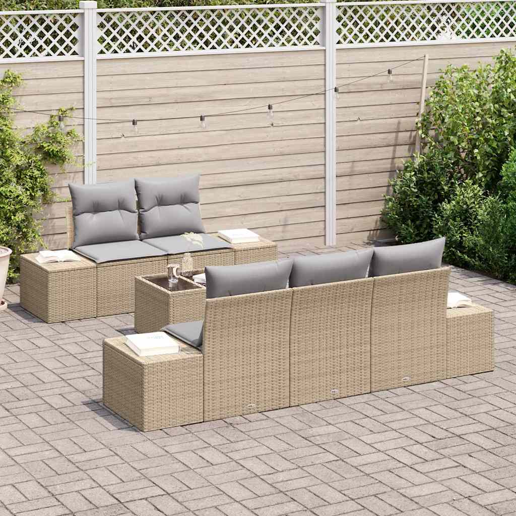 Conjunto de Sofá de Jardim com almofada 6 pcs Bege vime PE
