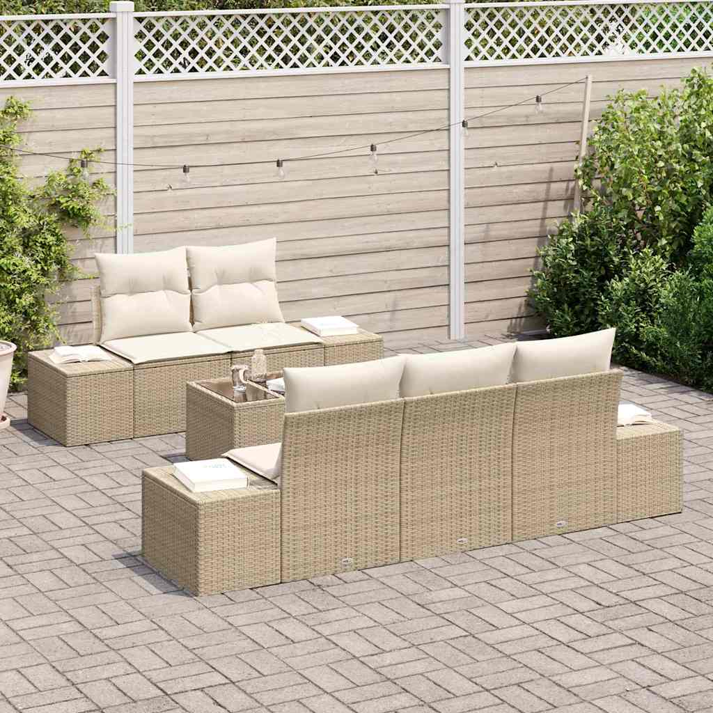 Conjunto de Sofá de Jardim com almofada 6 pcs Bege vime PE