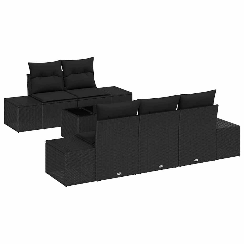Conjunto de Sofá de Jardim com almofada 6 pcs Preto vime PE
